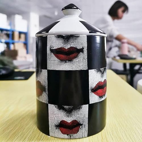 Miniatura 6 de Tarro de vela de aromaterapia con diseño de labios rojos a cuadros, botella decorativa, hisopo de algodón, caja vacía con tapa, diseño clásico de