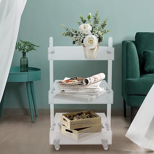 Miniatura 7 de Carrito de acrílico de 3 niveles, carrito de almacenamiento multiusos, organizador de almacenamiento móvil con ruedas para baño, cocina, lavandería