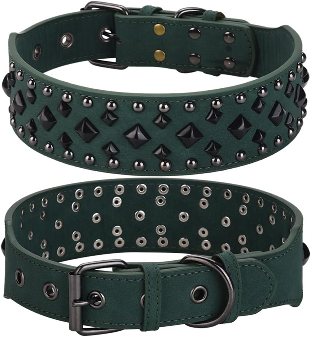 Spiked Studded Dog Collar 2" Width Stylish Leather Dog Collars for Medium & Large Dogs Pitbull Labrador Boxer Rottweiler German Shepherd (Black, L)