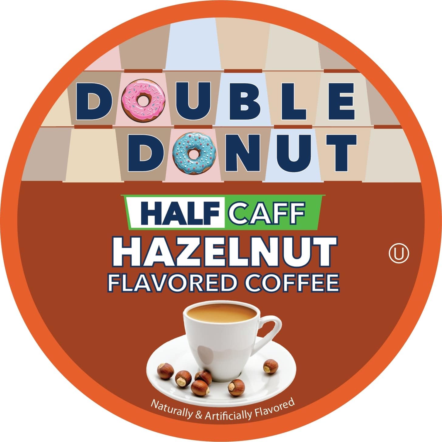 Double Donut Coffee Half Caff Hazelnut Flavored Coffee Pods, Medium Roast Coffee Compatible with Keurig K Cups Brewers 72 ct