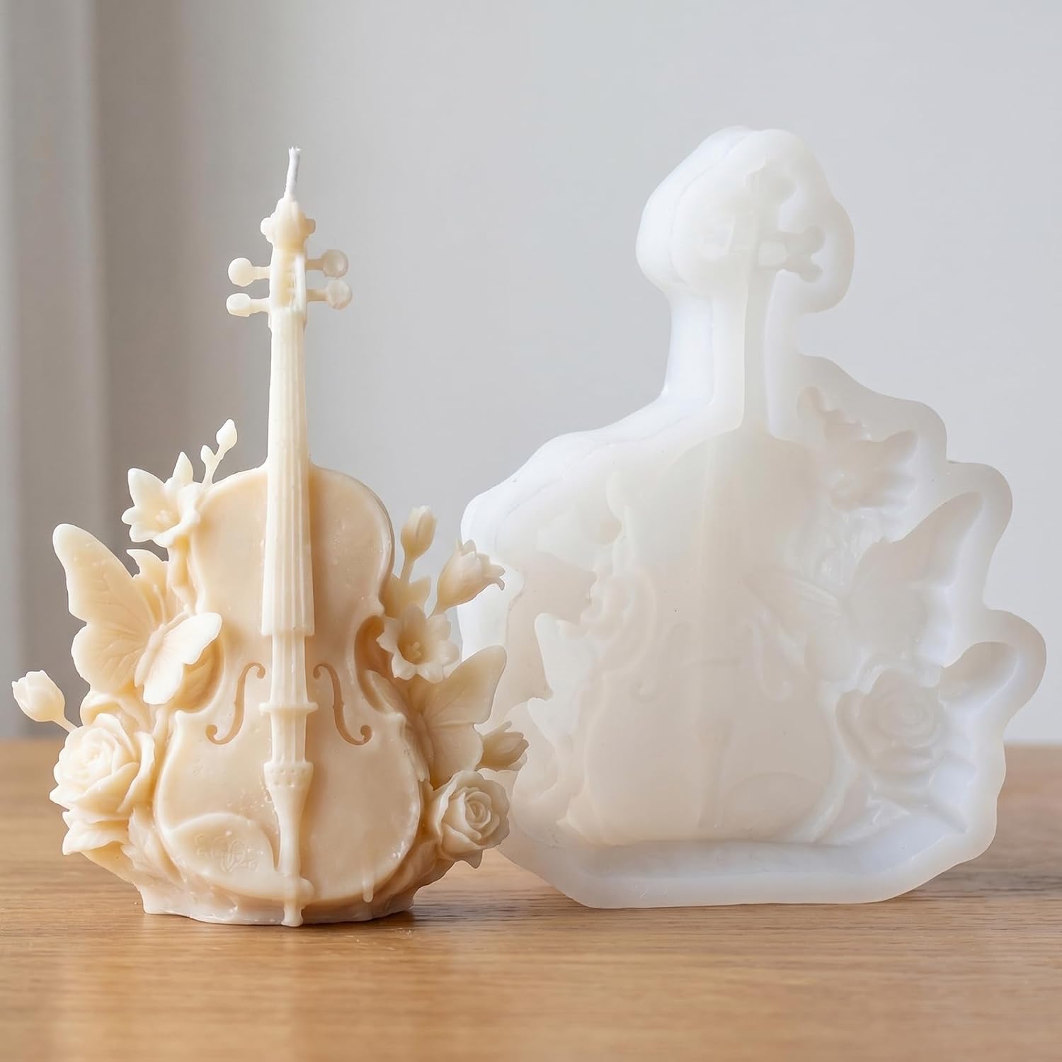 Lyre Candle Mold Floral Butterfly Violin Resin Casting Silicone Molds for Candle Making DIY Aromatherapy Wax Handmade Soap Wedding Home Decor Craft