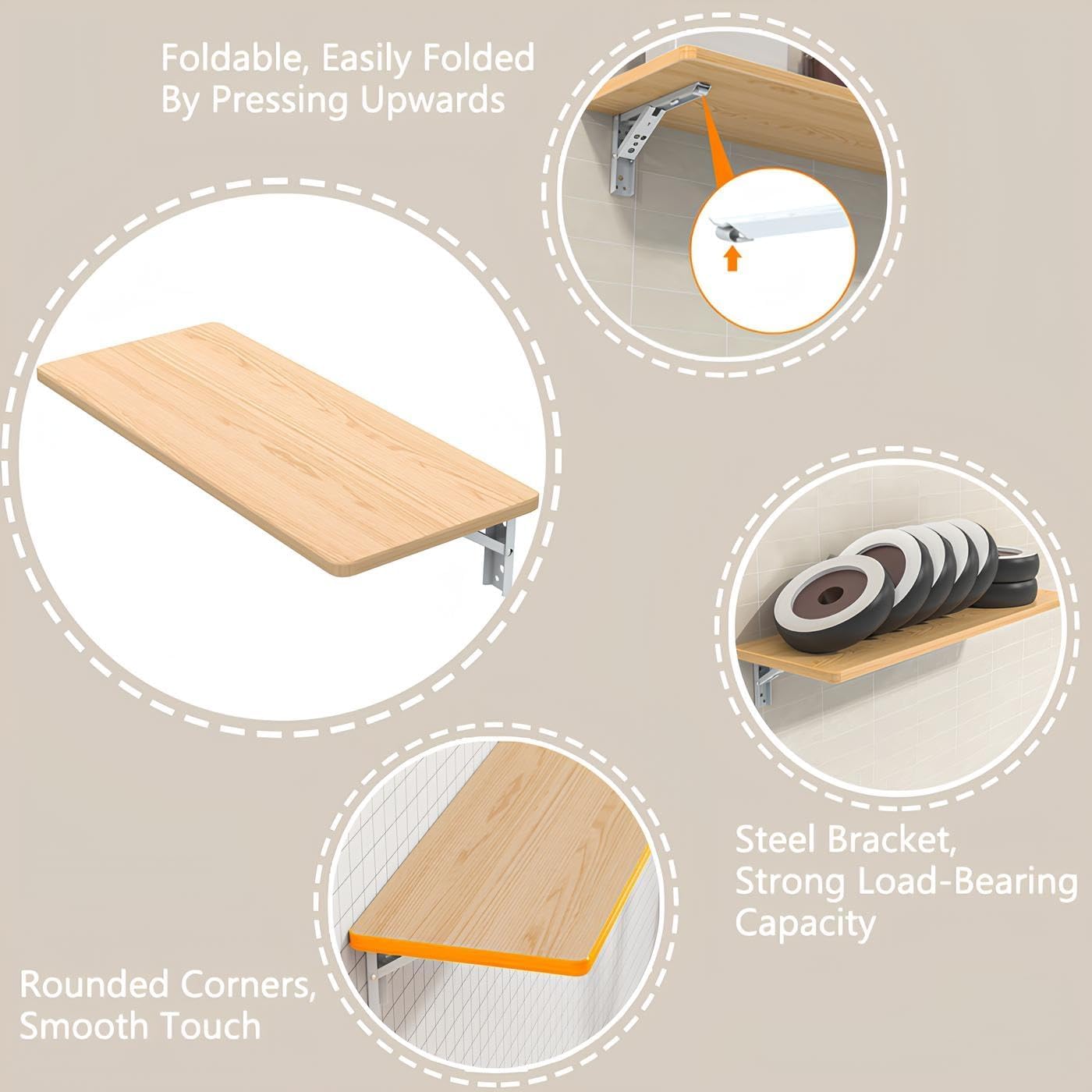 Space-Saving Wall-Mounted Folding Table, Drop Leaf Floating Desk for Small Spaces, Versatile Laundry & Home Office Desk, 80x30cm, White