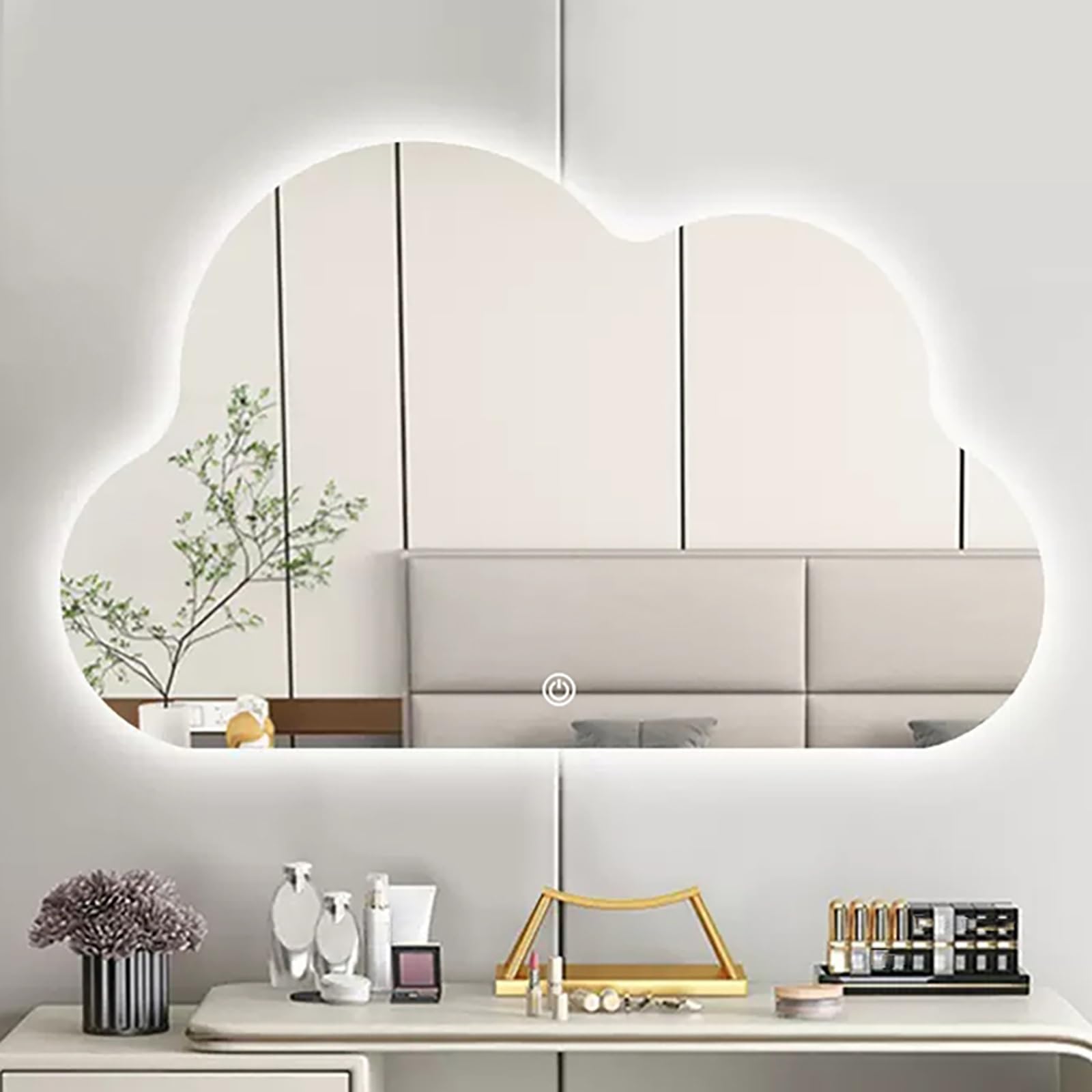 SXFSDOU Illuminated Bathroom Mirror 40x60cm 50x70cm 60x80cm 70x90cm - Asymmetric Design Touch Control Dimmable 3 Colors Anti-Fog IP44 Rated.