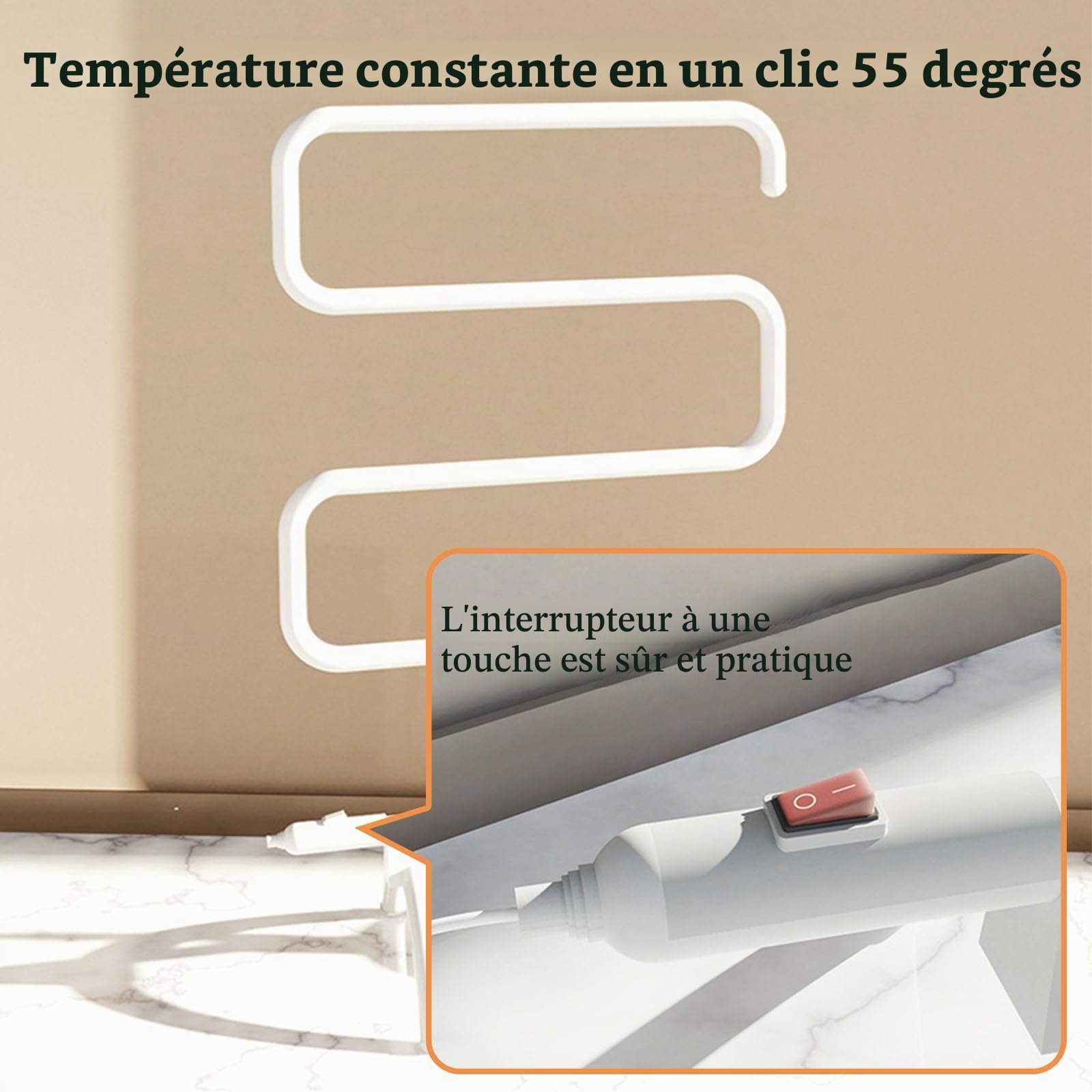 Sèche-Serviettes Électrique sur Pied, Porte-Serviettes Électrique 100W avec 5 Barres, Chauffe-Serviette Blanc Salle de Bain avec Thermostatique À Chaleur, Plug in
