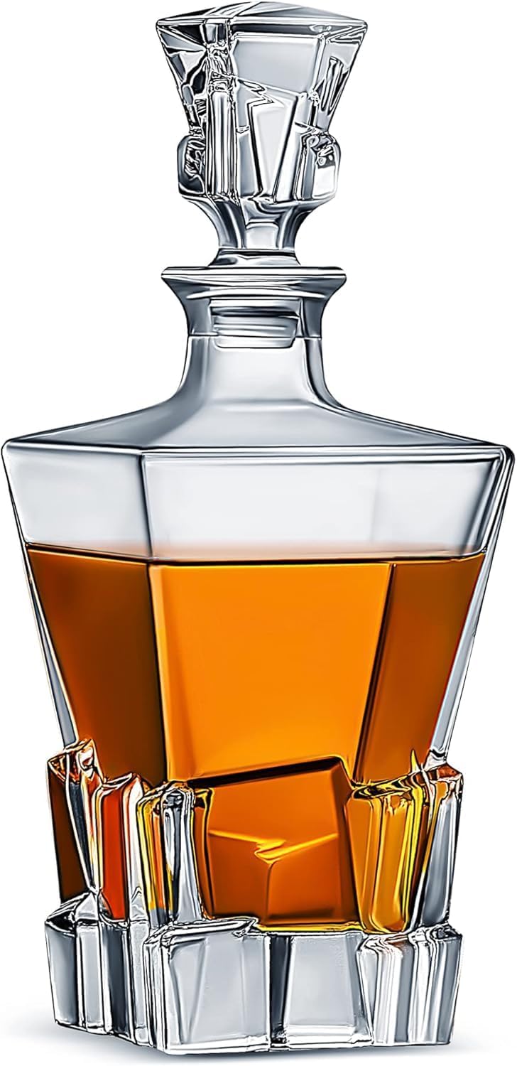 Whiskey Decanter with Glass Stopper, Crystal Glass Liquor Decanter for Alcohol, Wine, Scotch, Brandy, Vodka or Bourbon decanters | 850 ML | Clear (Stone Decanter)