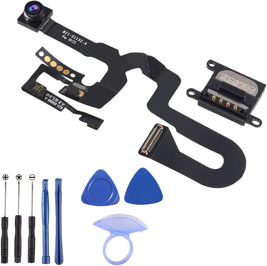 7MP Facing Front Camera Flex Cable W/Proximity Sensor Light Microphone Replacement Part + Earpiece Sound Replacement Compatible for iPhone 8 Plus 5.5" (All Carriers)