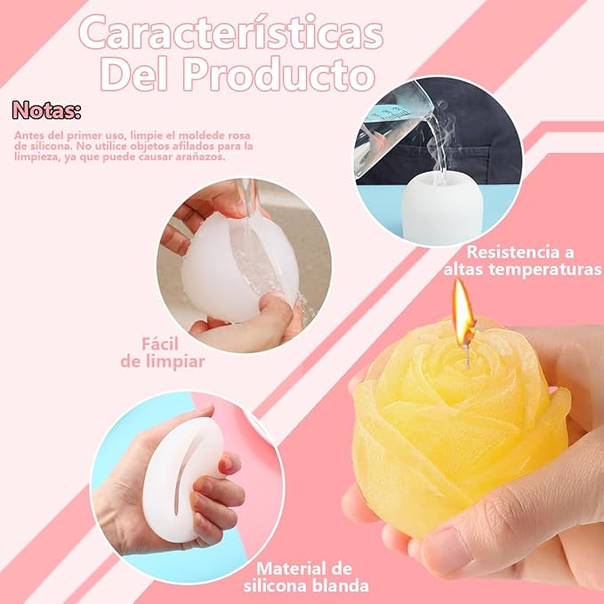 Pack de 3 Moldes de Silicona Rosa para Decoración de Pasteles miniatura 5
