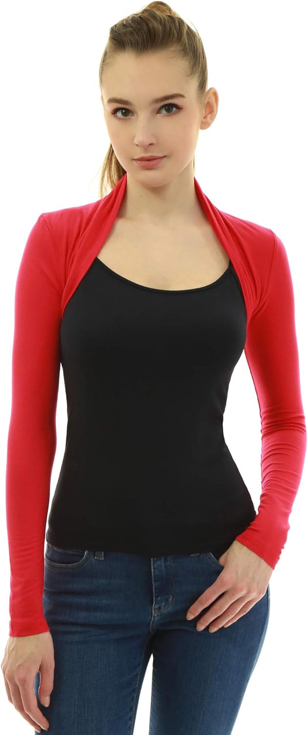 AmélieBoutik Women Long Sleeve Bolero Shrug Cropped Open Front Cardigan Jacket