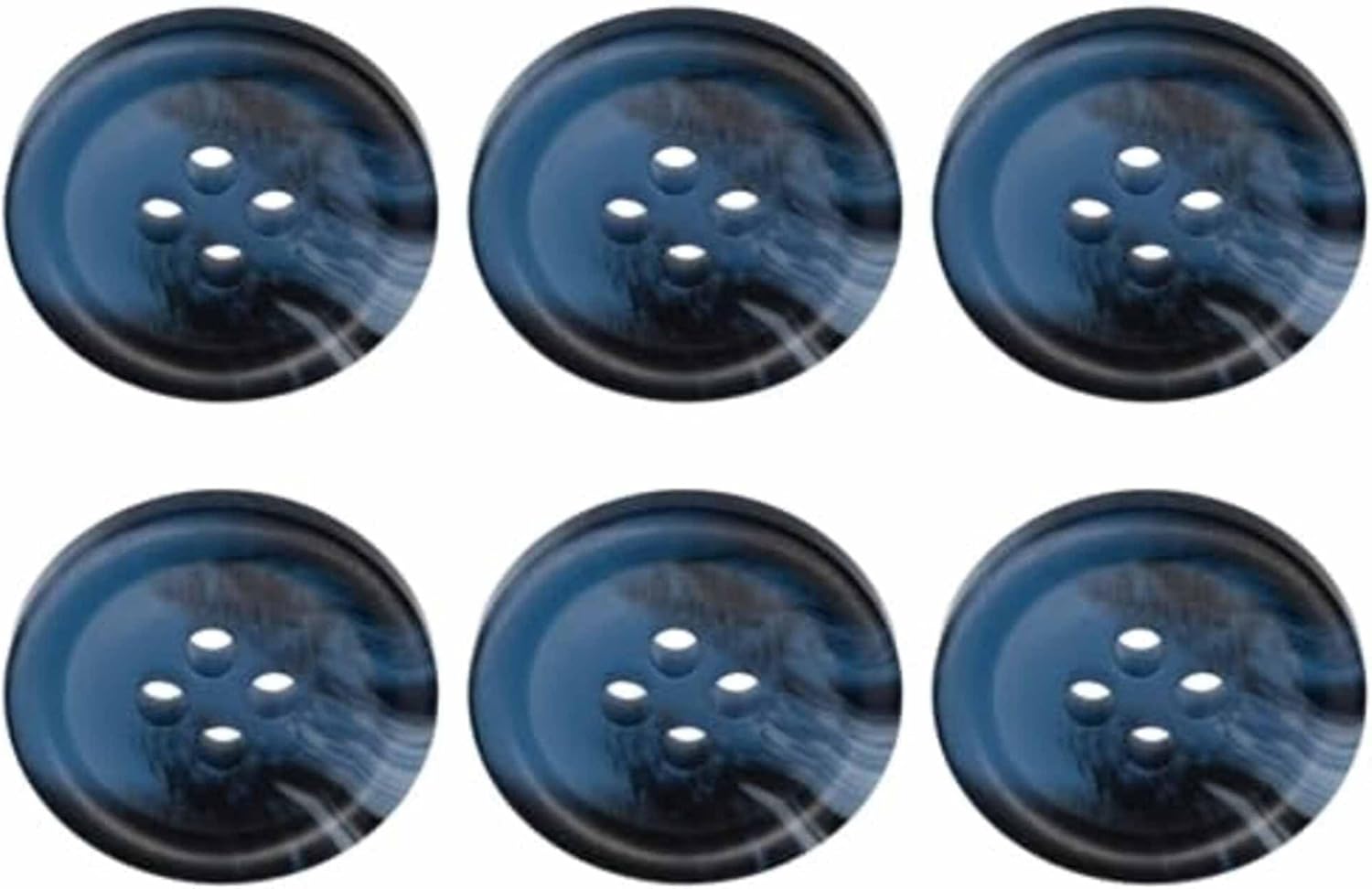 Pack of 6 Blue 20mm Round Faux Horn Sew On Plastic Buttons for Coats Jackets Cardigans Flat 4 Holes 32L
