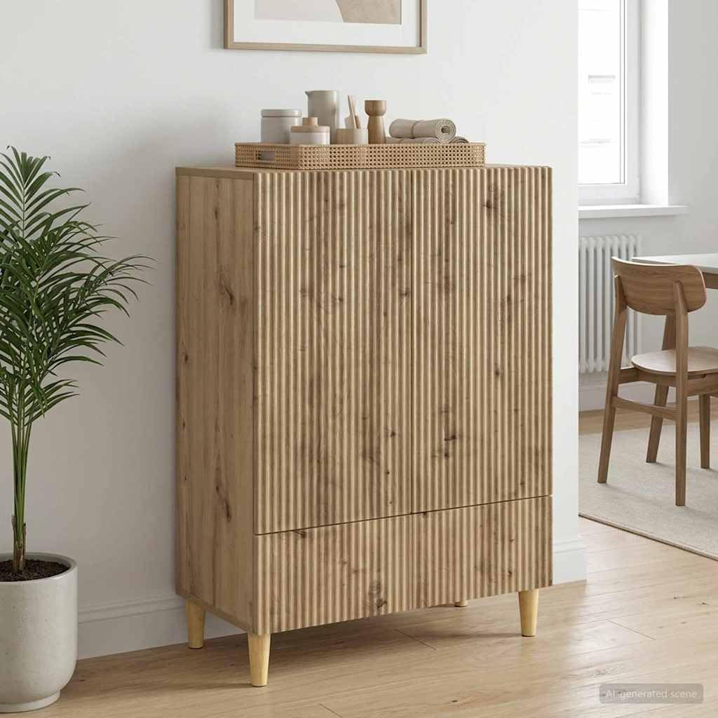 Madera de ingeniería para salón y comedor Roble artisan 66 x 34 5 x 95 cm | Aparador Roble Artisan 66x34,5x95 cm Madera Ingeniería Bufet con Puertas y Cajón para Comedor, Salón u Oficina