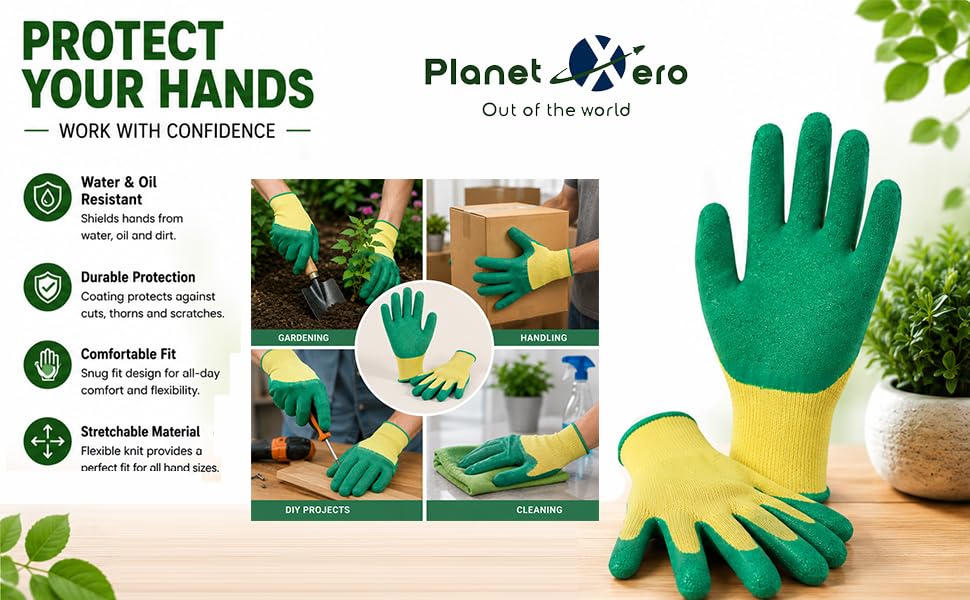 Image of Gardening Gloves - Heavy-Duty Green Rubber Coated Glove for Planting, Weeding, and Outdoor Garden Work | Waterproof, Non-Slip Grip, Durable Hand Protection (GTK)
