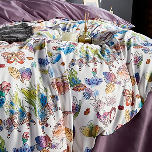 Oranfran Floral Duvet Cover Set,5 Pcs Garden Style Comforter Cover Set,Botanical Flower Butterfly Flamingo Pattern Bedding Set,Duvet Cover Queen,Reversible Design(Spring,Queen) #TOP4