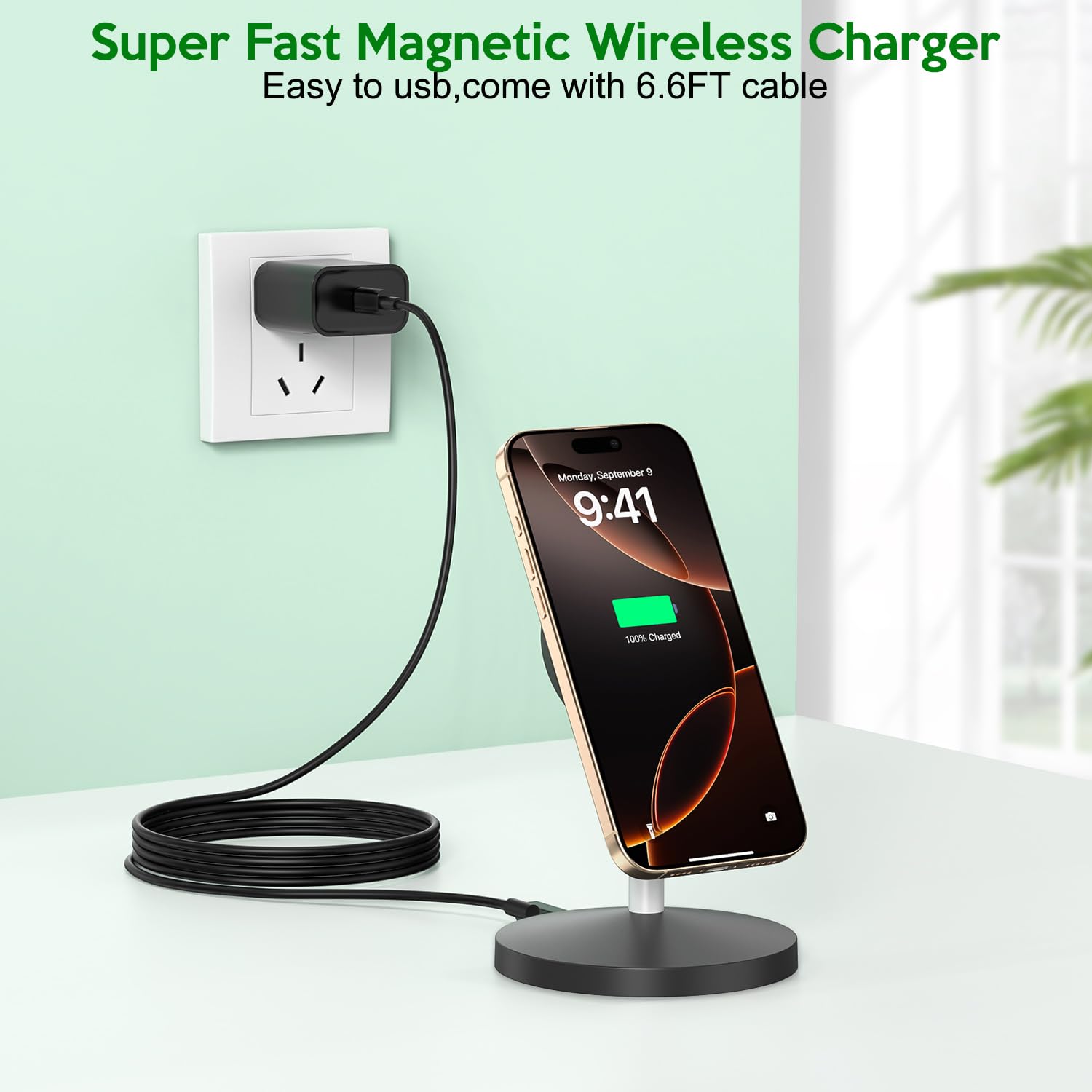 Confezione da 2 supporti magnetici senza fili, cavo USB C lungo 1,8 m + blocco di ricarica USB C + stazione wireless Apple Magsafe da 15 W per iPhone 16 Pro/16 Plus/16 Pro Max/15/14/13/12/AirPods