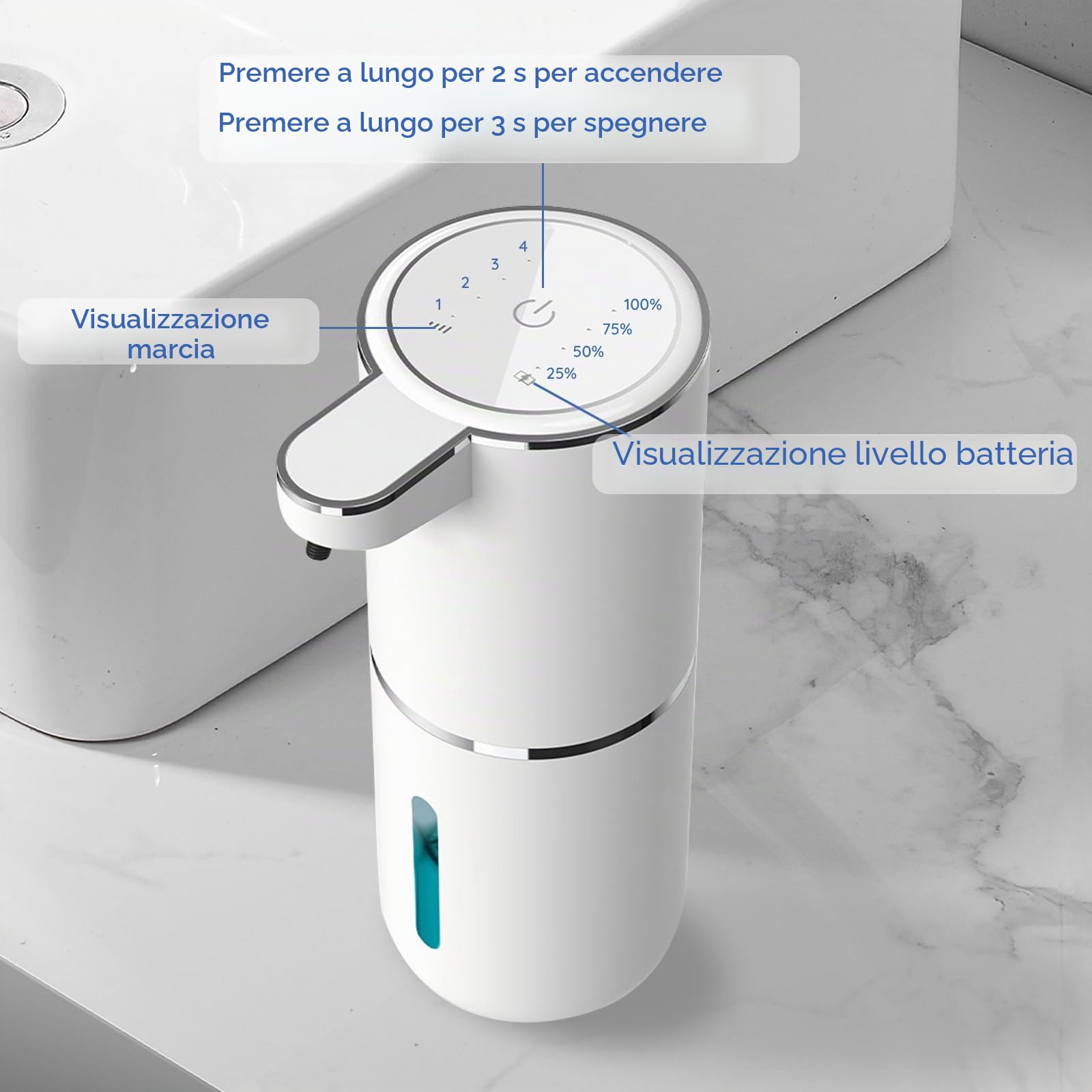 Dispenser Sapone Bagno, 400ml Dispenser Sapone Automatico, Erogatore Sapone Liquido, Senza Contatto, Ricaricabile Tramite Usb, Con 4 Livelli Di Regolazione, Per Bagno, Cucina E Hotel (Nero)