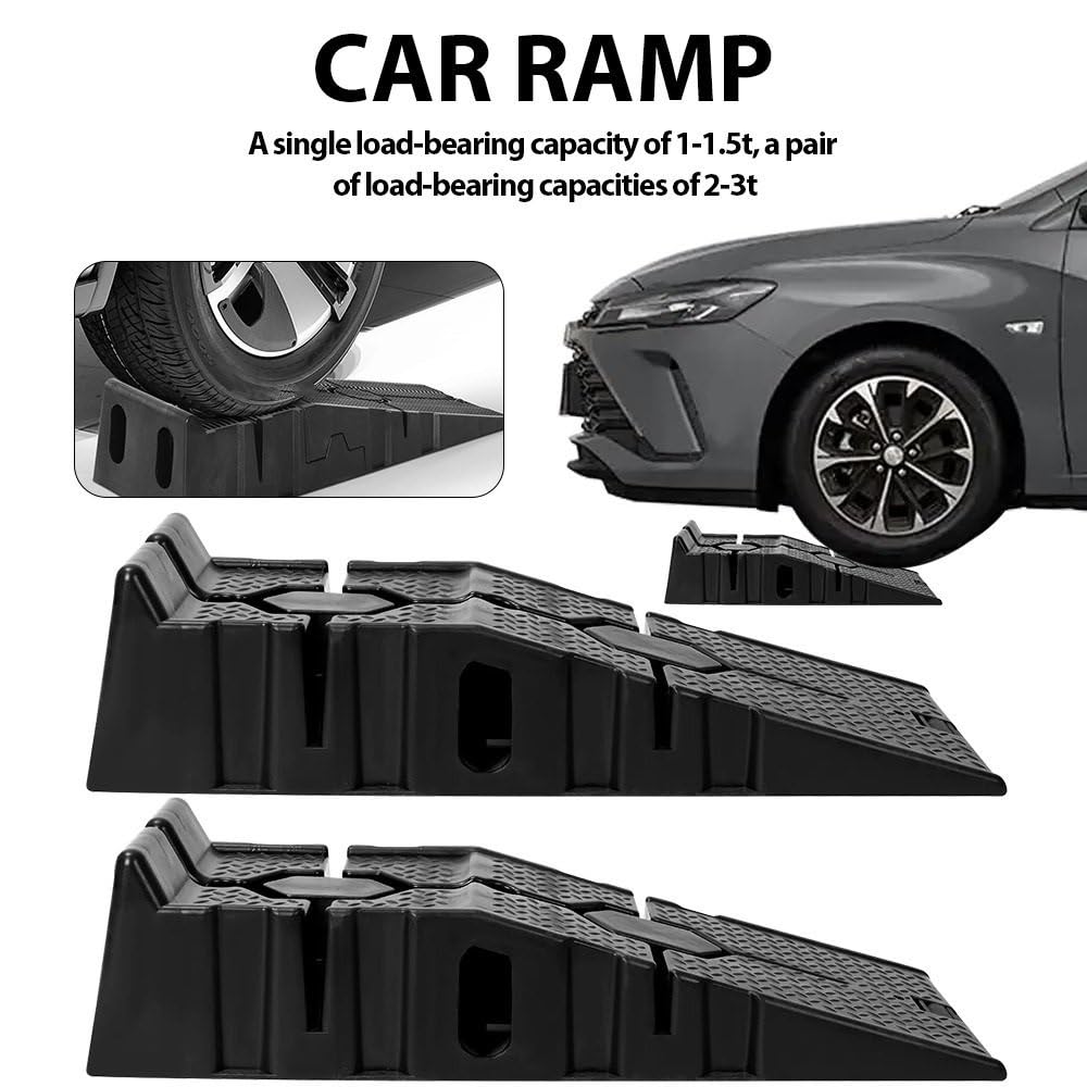 2PC przenośne rampy podjazdowe do kół samochodowych antypoślizgowy klin pod koło Heavy Duty zestaw ramp progowych do akcesoriów do przyczep samochodowych