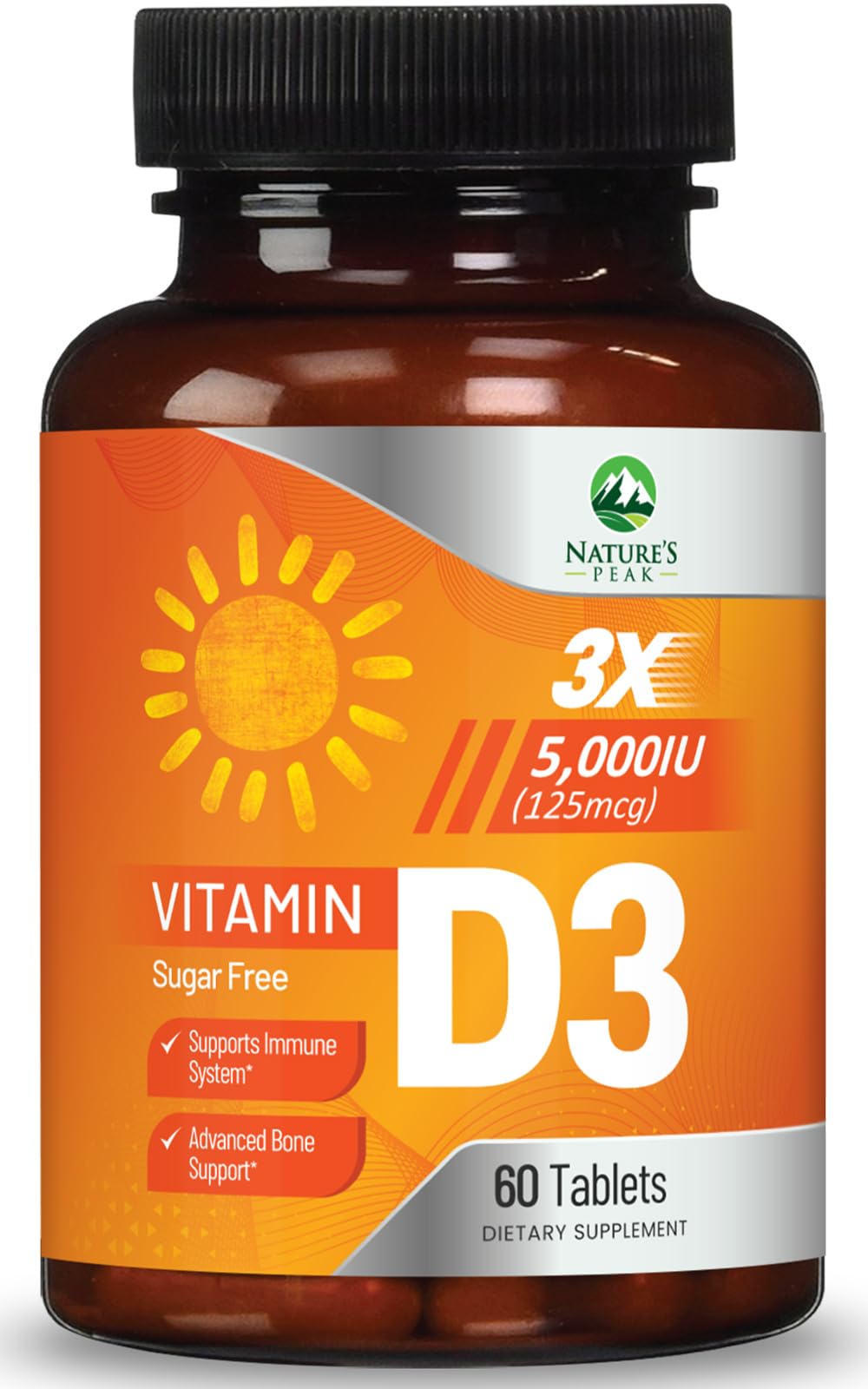 Vitamin D3 5000iu 125 mcg - 3X Strength Immune Health Support Vitamin D Dietary Supplement for Bone Teeth
