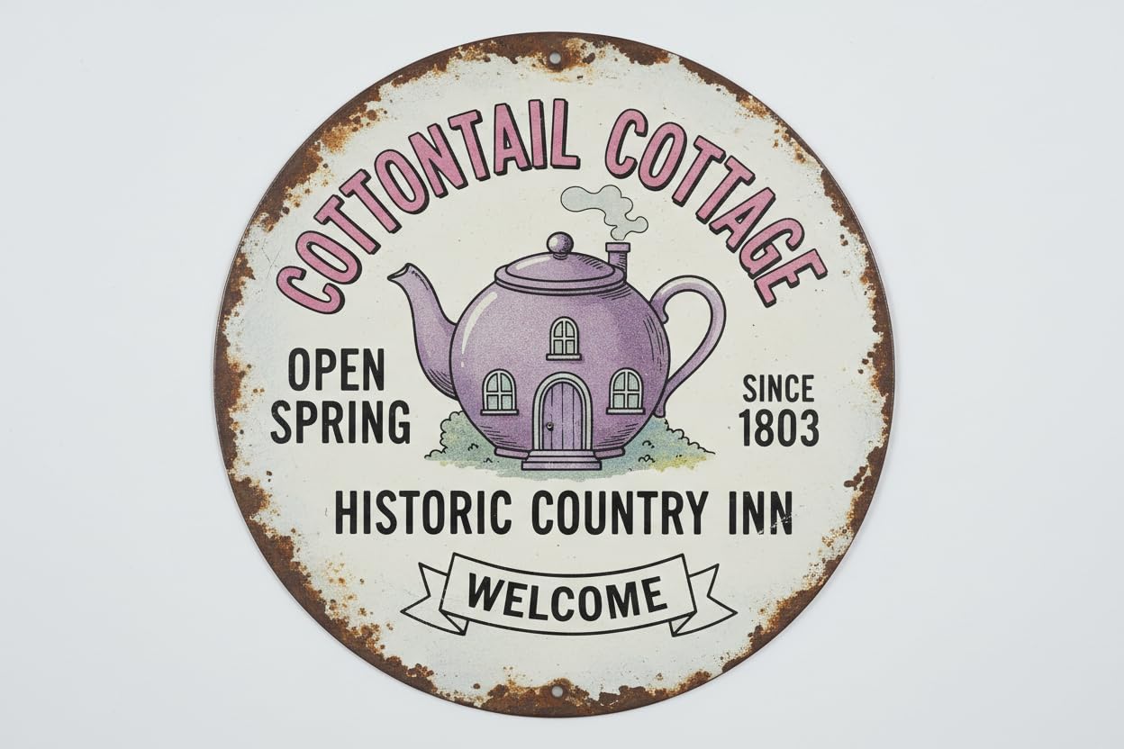 Cottontail Cottage Easter Wreath Round Metal Tin Sign Vintage Wall Art for Home Farmhouse Kitchen Living Room 12x12inch