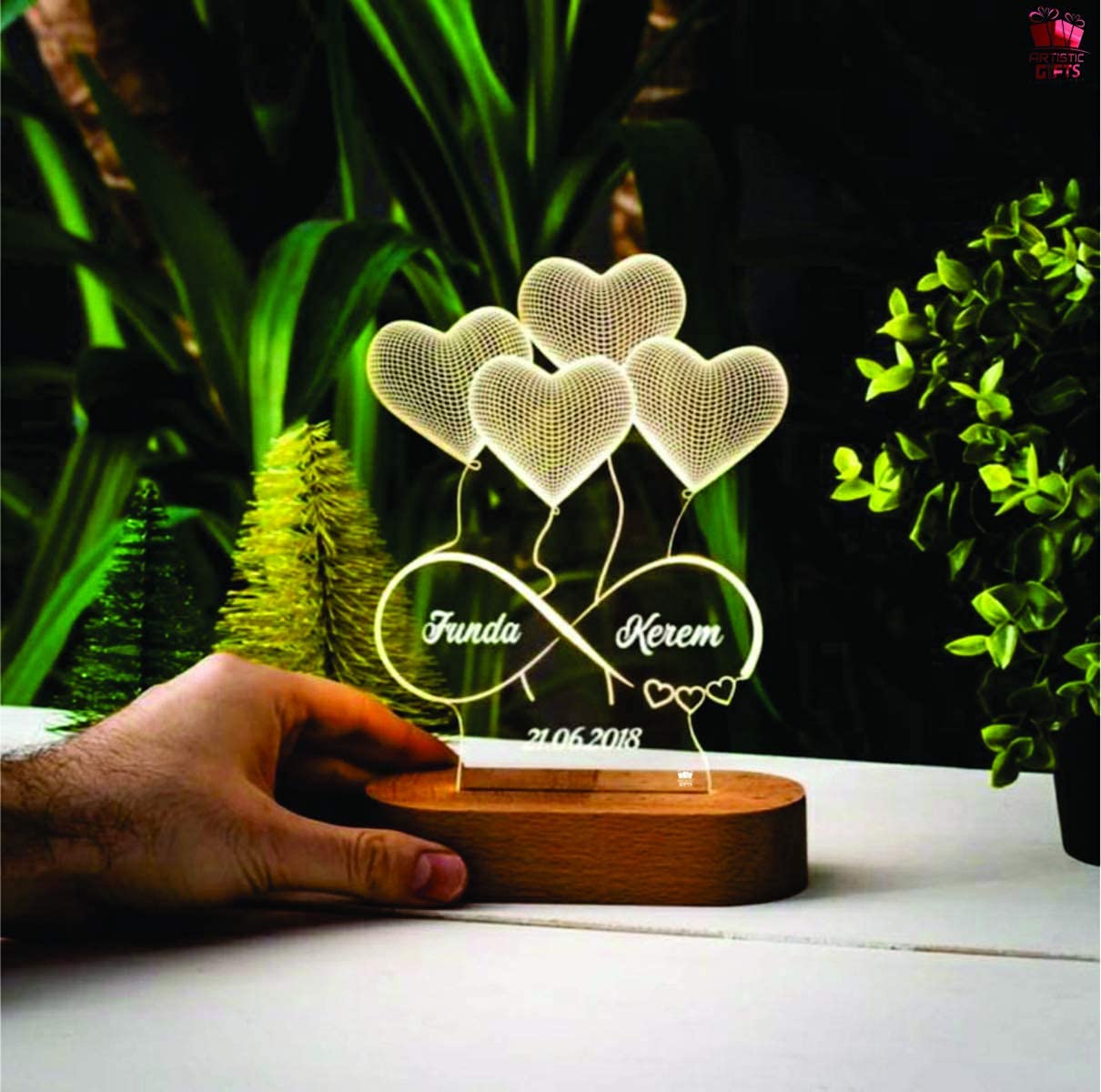 Artistic Gifts Handcrafted 3D Illusion Personalized LED Lamp for Couples Marriage Anniversary| Customized Night Lamps Wedding Anniversary Couple Valentine Gifts for Wife, Husband, Parents, Friends.