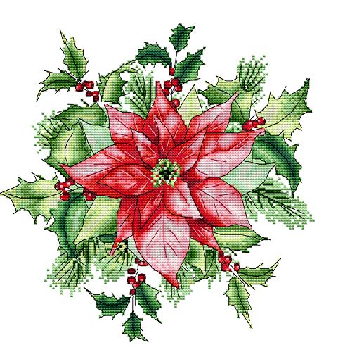 Awesocrafts Cross Stitch Kits, Christmas Red Flower Easy Patterns Cross Stitching Embroidery Kit Supplies Christmas, Stamped or Counted (Christmas Red, Counted)