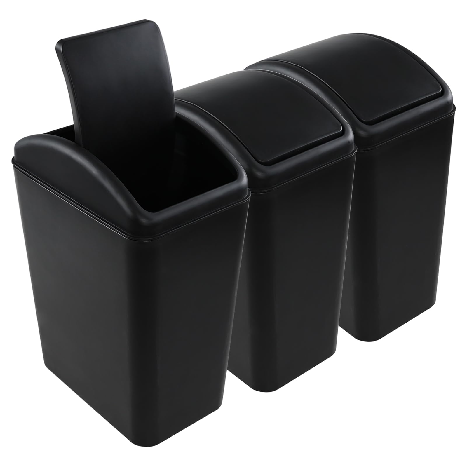 Uumitty 3 Packs Kitchen Trash Can with Lid, Garbage Can Waste Basket for Bathroom Bedroom Living Room, 4.5 Gallon, Black
