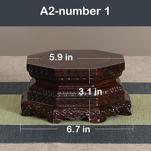 Vista 2 de GOLDY&WENDY Base de madera de ébano octogonal Lotus tallado florero Guanyin Buda estatua escultura soporte de exhibición pedestal