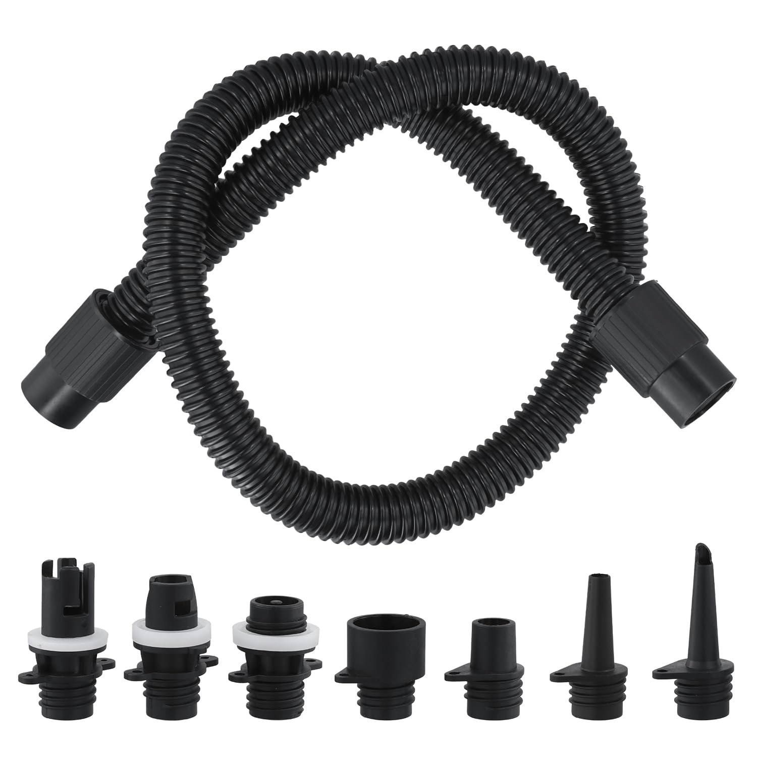 QWORK® Aufblasbare Pumpen Adapterset, SUP-Pumpenadapter Zubehör mit 7 Düsen und Luftschlauch, für aufblasbares Stand-Up-Paddle-Board, Boot, Zelt, Pool