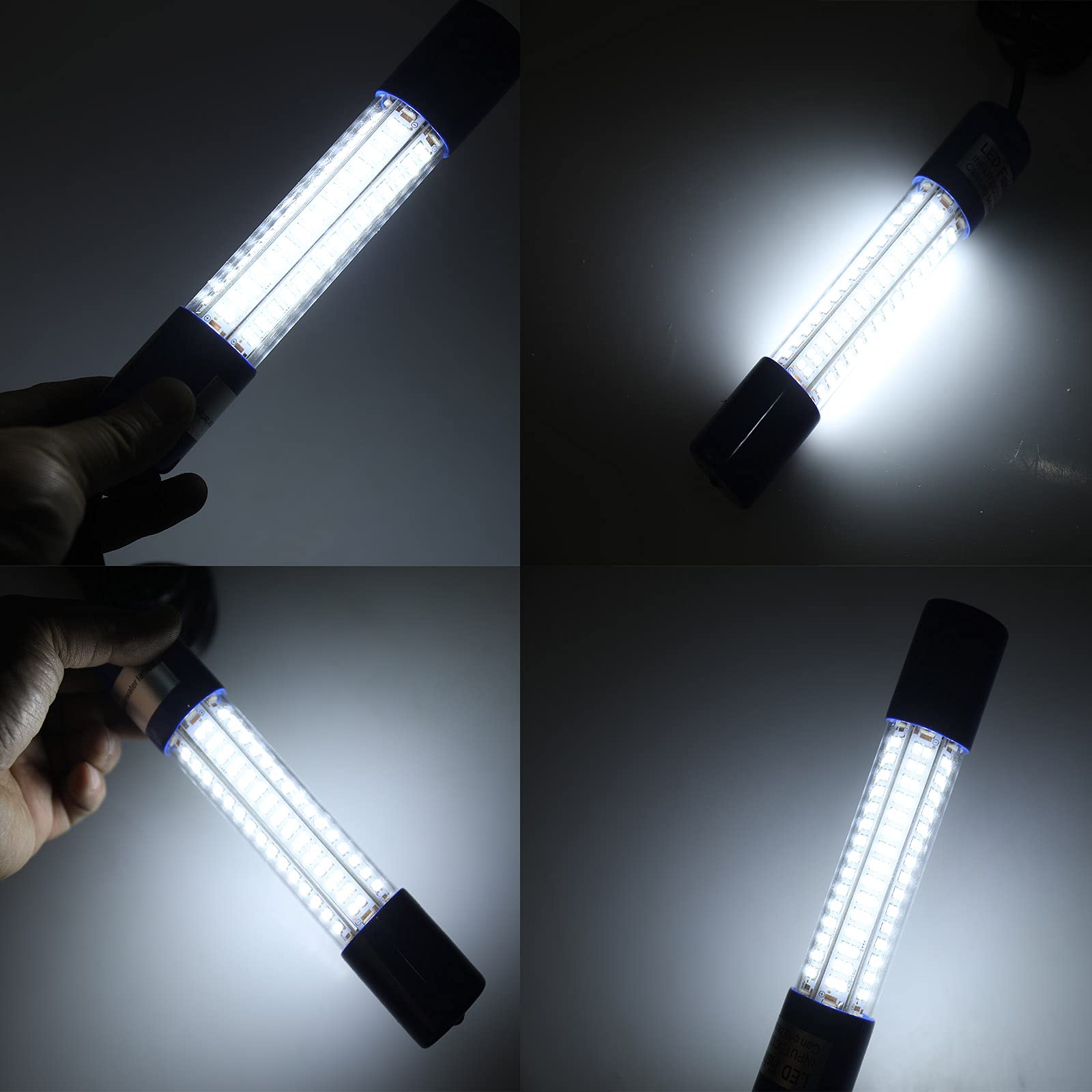 Amarine-made White 12v-24v 8W 180 LED 1000 Lumens IP68 Submersible Fishing Light Underwater Fish Finder Lamp with Battery Clip & Power Plug (White)