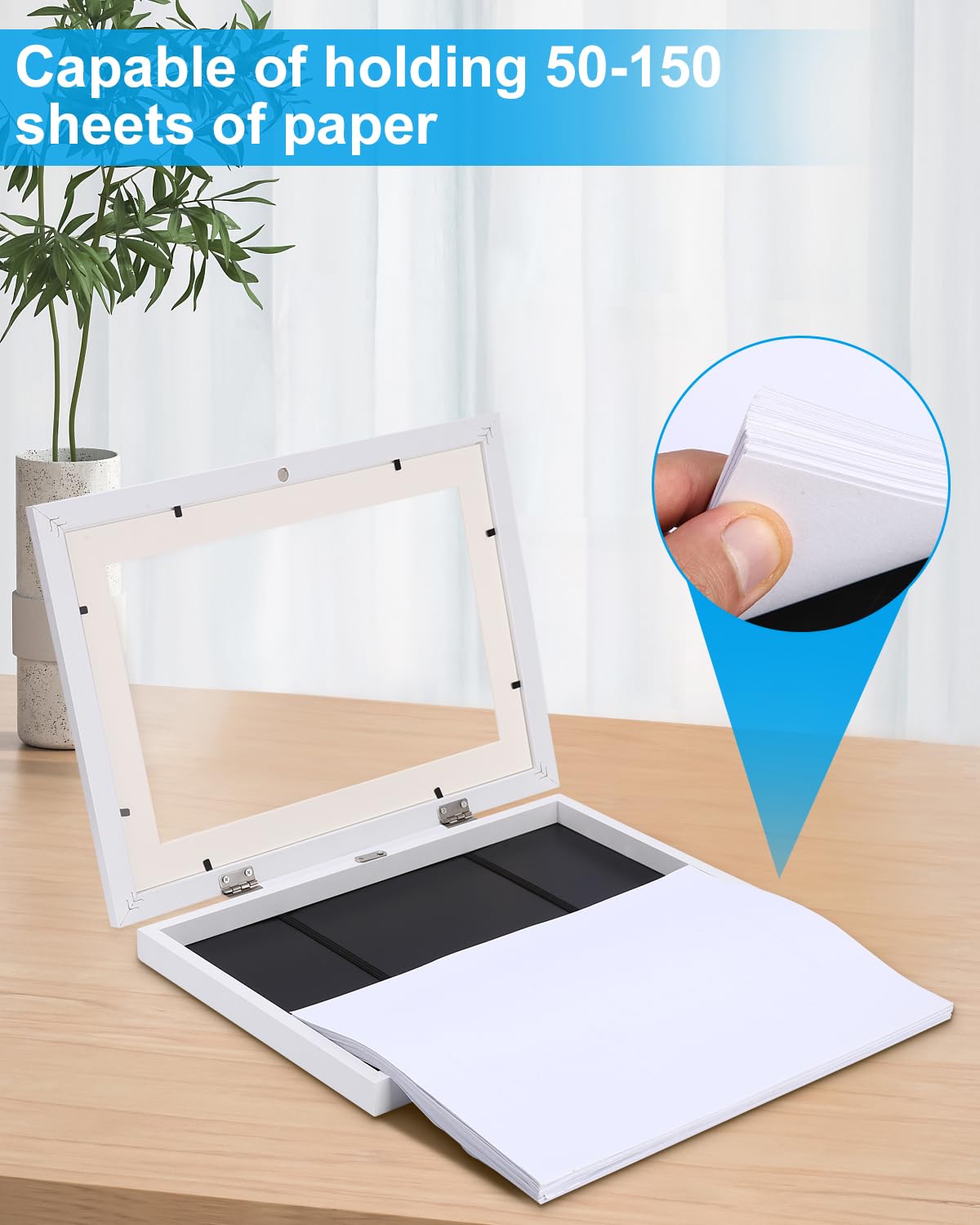 LEAZZLE Cornici artistiche per Bambini da 2 Pezzi,Cornici per Disegni per Bambini A4 Cornice d'Arte per Bambini con Apertura Frontale,punti metallici antitraccia (bianco)