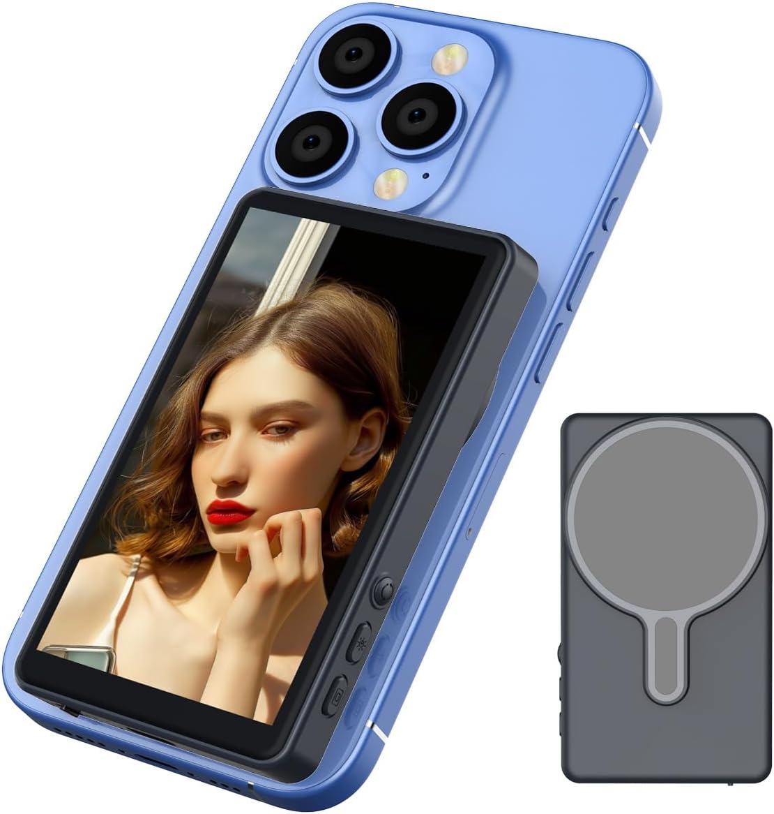 Magnetic Phone Vlog Selfie Monitor Screen, Using Rear Camera for Selfie Vlog Or Live Stream (Wireless Connection) - Gunmetal