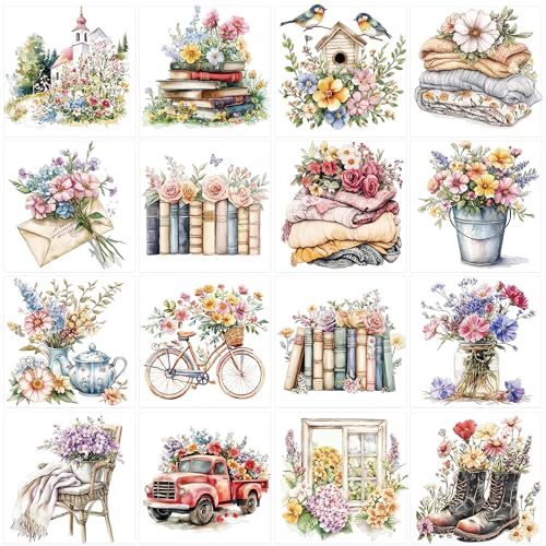 Vintage Rub on Transfers for Crafts - 16 Sheets Vintage Flower Rub on Transfers for Furniture Garden Retro Transfer Sticker Decals DIY Craft for Wood Window Home Decor