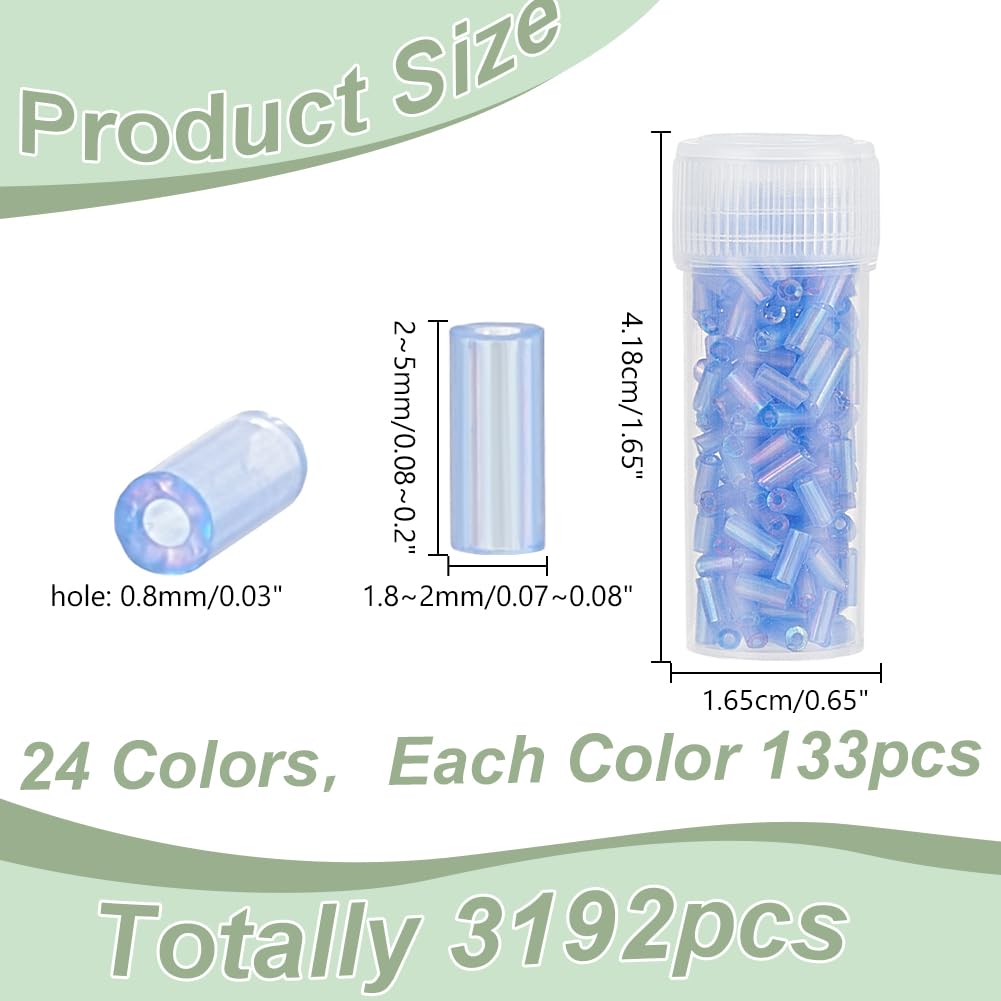 Aproximadamente 3120 cuentas de cristal de 24 estilos de cuentas de tubo de 2 a 5 mm, cuentas espaciadoras sueltas de semillas, pequeñas cuentas de manualidades para manualidades, pulseras