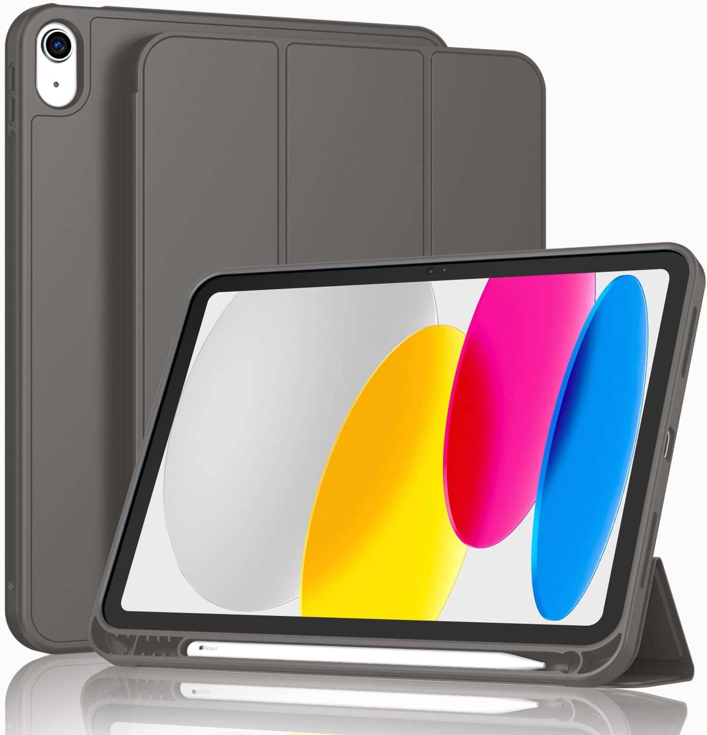 ToaPoia Case for iPad (A16) 11 Inch 2025/iPad 10th Generation 10.9 Inch 2022, Slim Trifold Stand Protective Cover with Pencil Holder and Soft TPU Back,Support Auto Sleep/Wake (Space Gray)