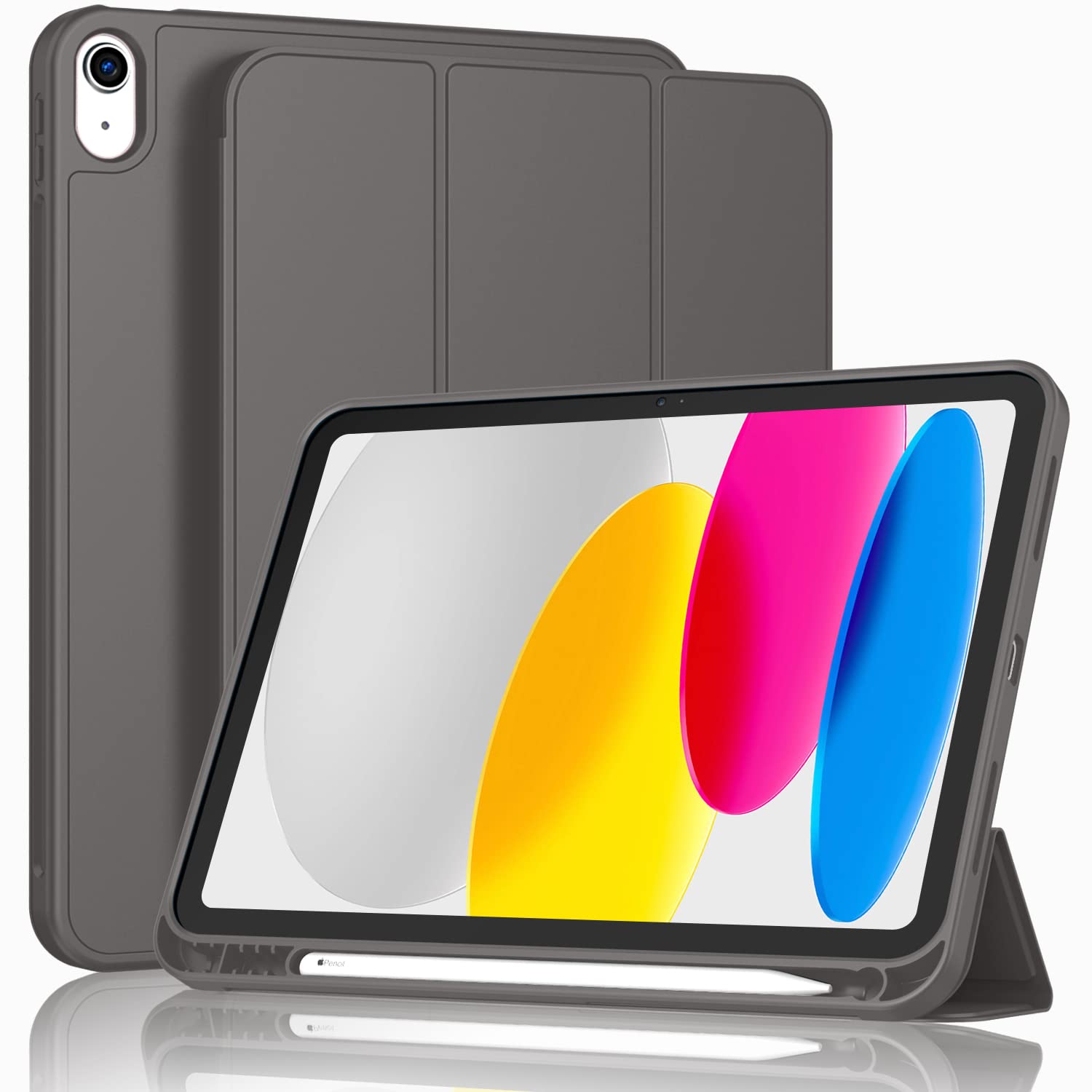 ToaPoia Case for iPad (A16) 11 Inch 2025/iPad 10th Generation 10.9 Inch 2022, Slim Trifold Stand Protective Cover with Pencil Holder and Soft TPU Back,Support Auto Sleep/Wake (Space Gray)