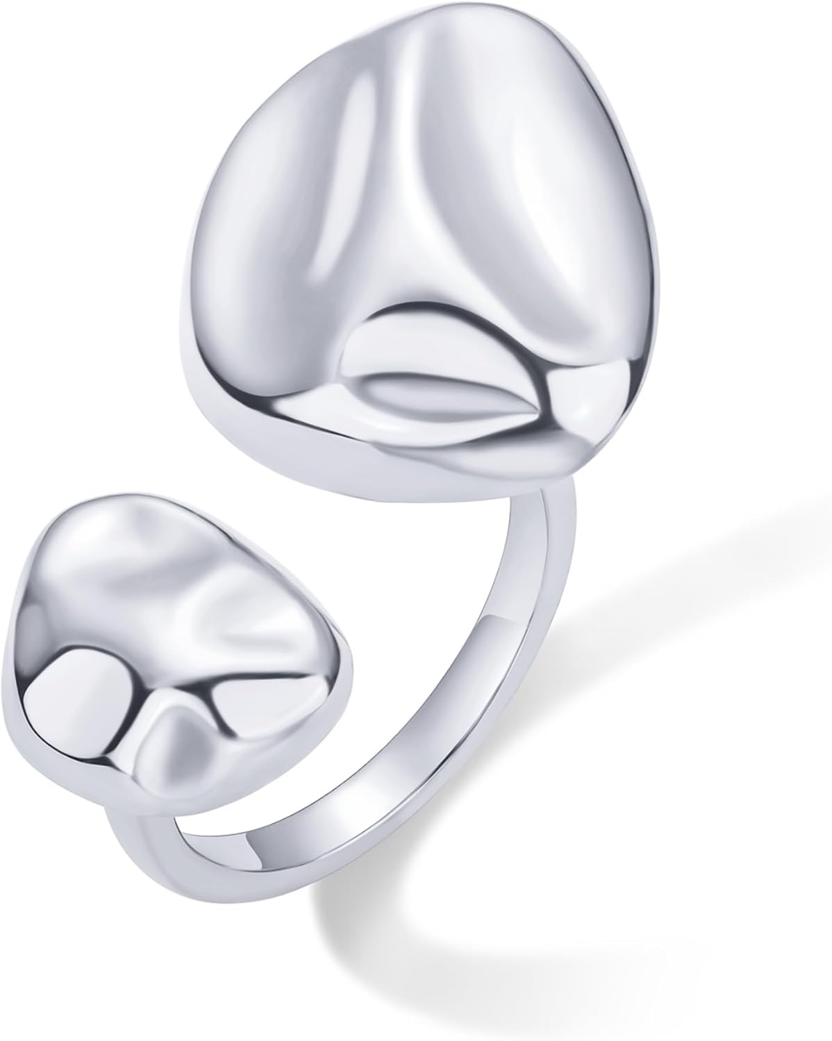 PAVOI 14K Gold Plated Chunky Open Statement Rings for Women - Bold Hammered Double Pebble Stackable Ring - Trendy Geometric Organic Fashion Bands Jewelry