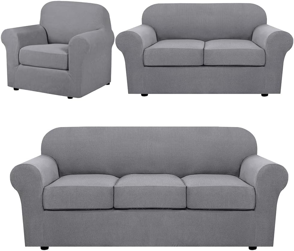 H.VERSAILTEX Stretch Sofa Covers for 3 Cushion Bundle 2 Cushion Loveseat Sofa Cover Bundle Arm Chair Cover, Dove