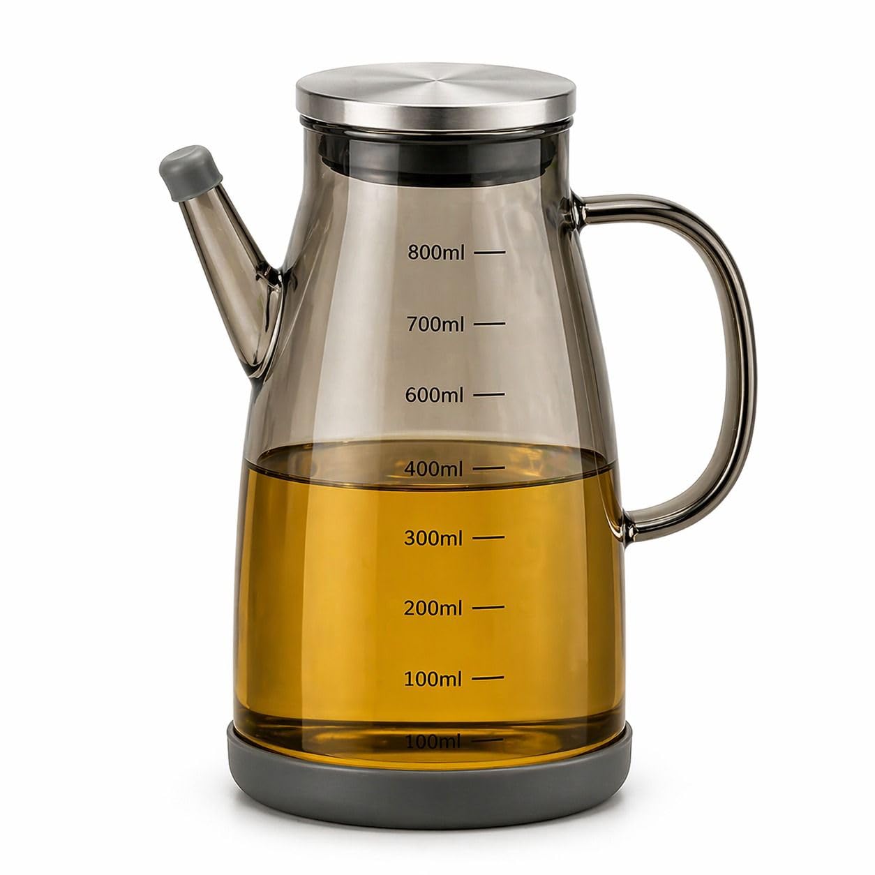 Borosilicate Glass Oil Dispenser Bottle with Measurement | Leak Proof Anti-Drip Cooking Oil Bottle with 304 Stainless Steel Lid & Silicone Base | Oil Pourer for Kitchen, Cooking oil (900 ML)-image-28