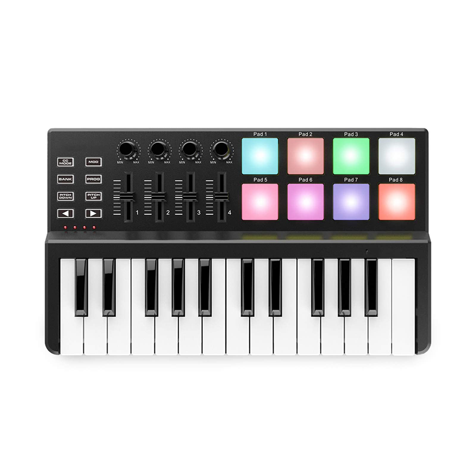 TsoLay Controller Tastiera Midi a 25 Tasti, Controller Midi USB Professionale con 8 Pad Trigger Retroilluminati Colorati, Manopole Rotanti E Software di Produzione Musicale, per Mac E PC