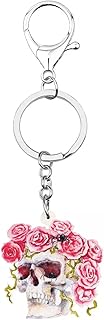 Keerock Acrilico Fiore di Halloween Rose Skull Scheletro Portachiavi Charm Portachiavi Gioielli per Ragazze Bambini novità Regalo