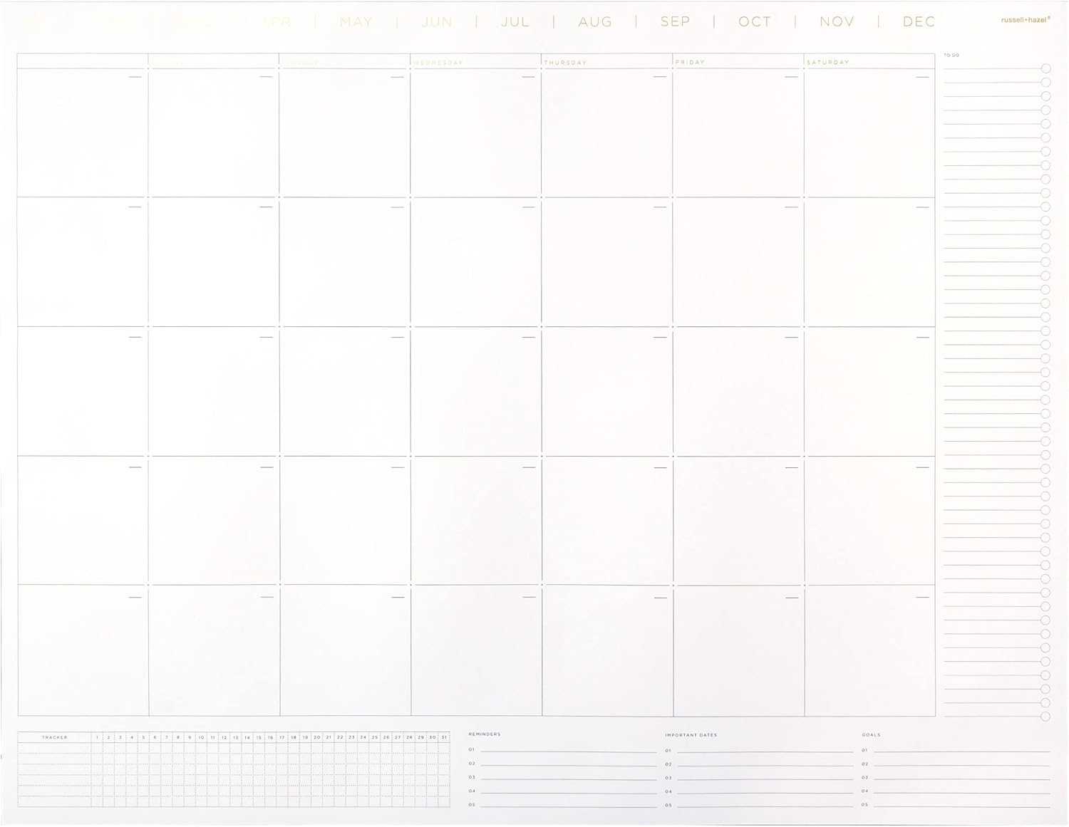 russell+hazel Undated Month Desktop Calendar Pad, Office Supplies, 22” x 16.5”, 36 Sheets, White (62864)