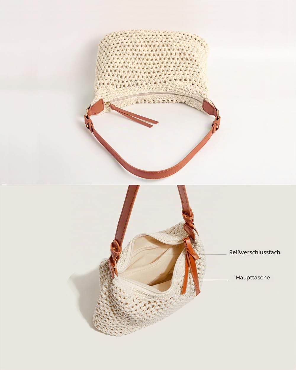 Ulisty Damen Baumwolle Häkeln Maschen-Tasche Handgewebte Sommer Strand Tragetasche Gestrickt Urlaub Hobo Schnur Tasche Bohemian Shopper Schulter Handtasche