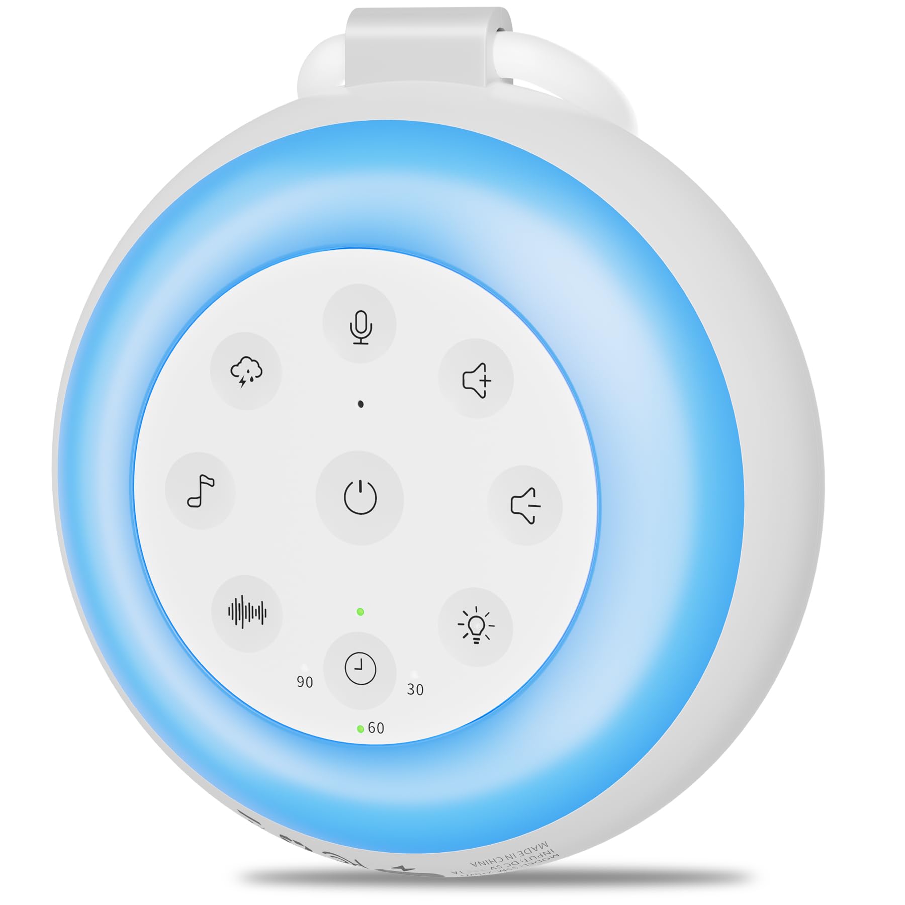 MEGATEK Sleep Sound Machine, 24 Soothing Sounds, 9 Color Dimmable Night Light, Bluetooth & 180s Voice Recording, 2000mAh Rechargeable Battery with Timer & Hook, Easy to Use