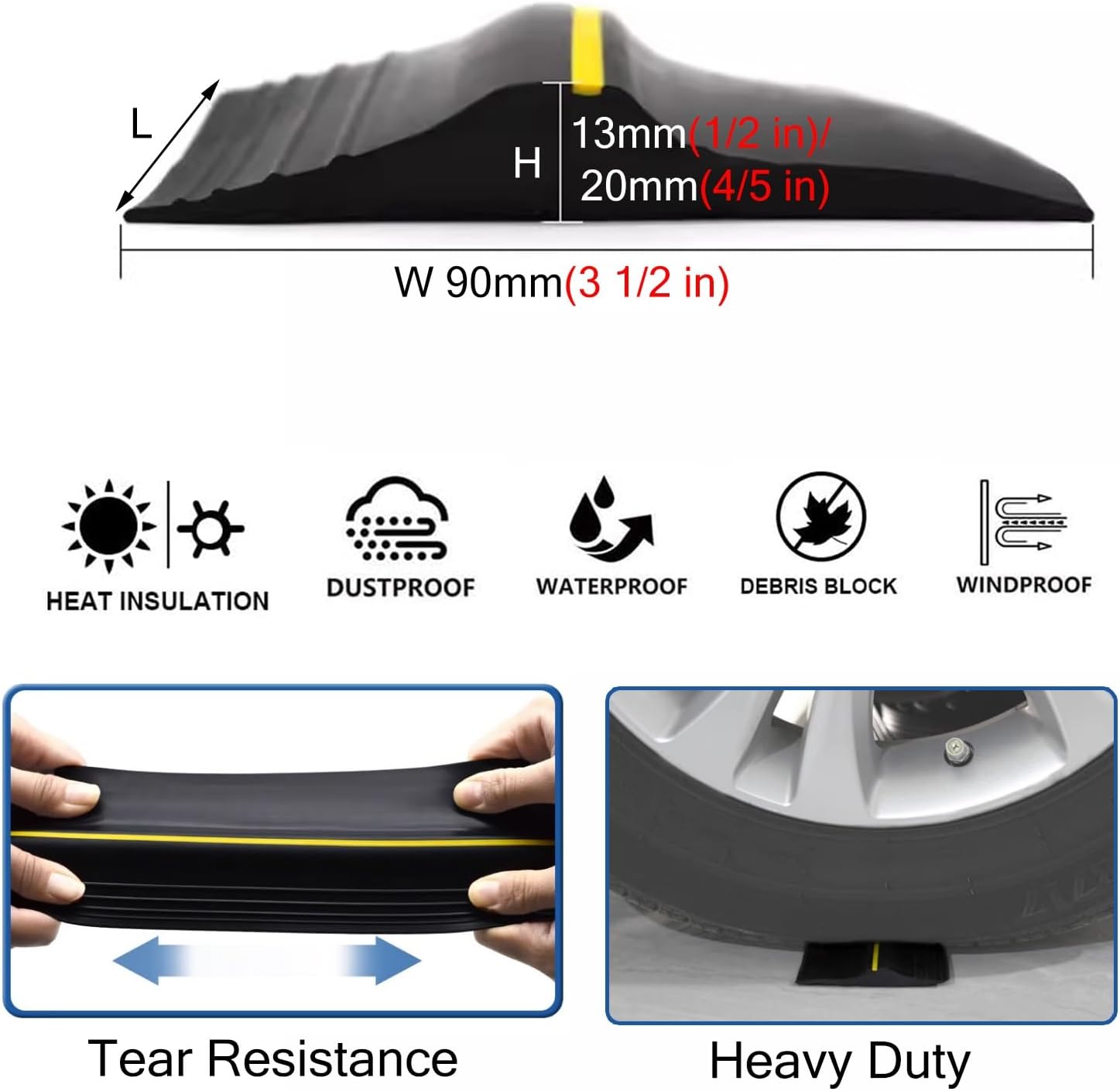 Front Door/Garage Bottom Rubber DIY Weather Stripping Replacement, 3.5inch Wide Garage Door Flood Barrier Strip 10 8 5 4 3 2 1 M, Threshold Seal Strip Cuttable(Silver-H 13mm(1/2 in),L 16.4ft(5m))