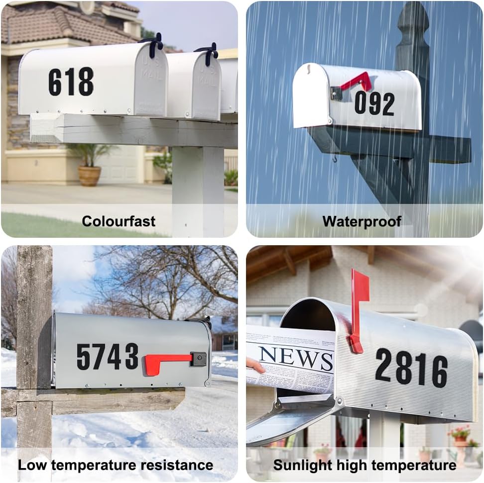 Pack of 100 Adhesive Numbers, Weatherproof, Waterproof Sticker Numbers, 10 cm Self-Adhesive Numbers for Letterbox, Black Vinyl Number Stickers, Stickers Numbers 0-9 for Bin, Letterbox, House Number