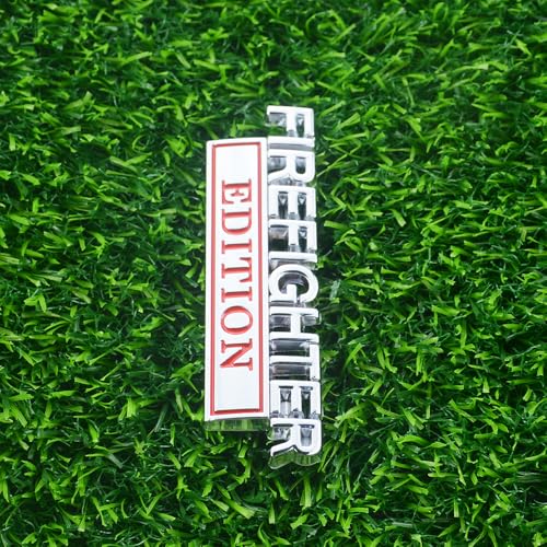 Image of 2pcs Firefighter Edition Emblem 3D Metal Decal Car Logo Badge Fit for Pickup Truck Car Truck Motorcycle 150 250 350 (Silver Red)