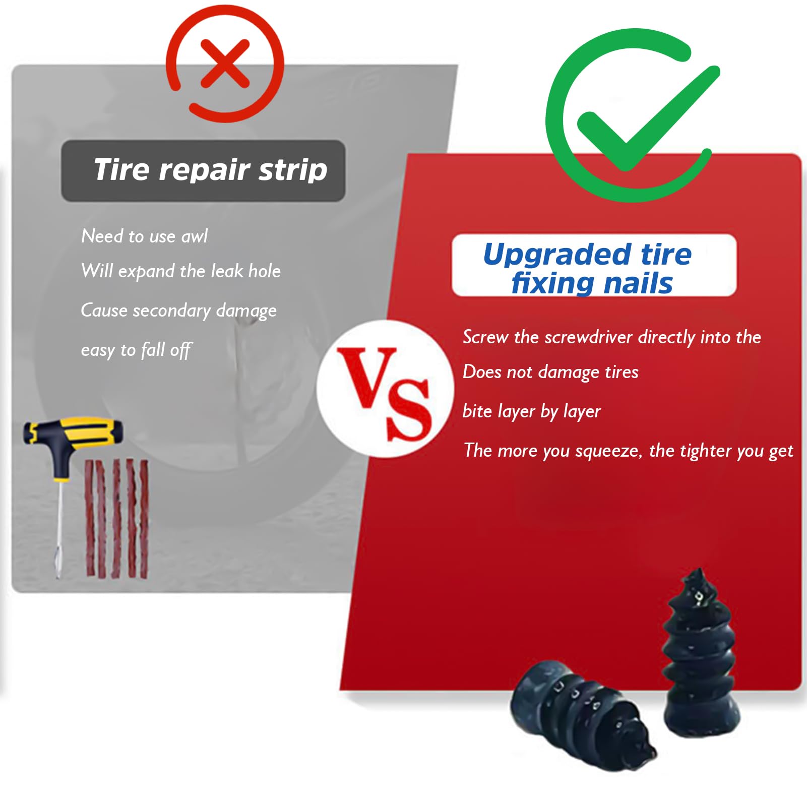 Kit Riparazione Pneumatici Auto E Moto | 21 Viti Sottovuoto | Per Forature Tubeless | Facile E Veloce - Foto 4