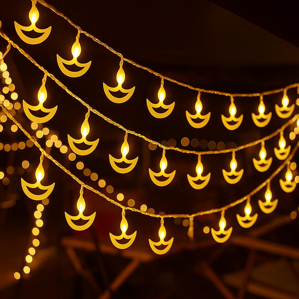 Desidiya® Diya Shape Diwali Lights for Decoration for Home- 12 LED Warm White Diwali Fairy String Lights for Home, Mandir, and Durga Pooja Room, Mandir Decor (Indoor/Outdoor)