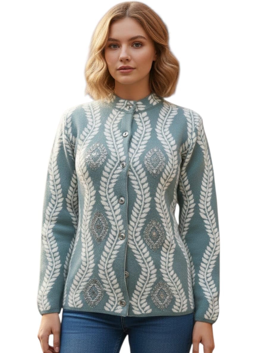 Women Woolen Sweater for Winter, Stylish Round Neck Cardigan Sweater, Pure Wool Sweater Fully Warm with Front Buttoned Cardigan-image-29