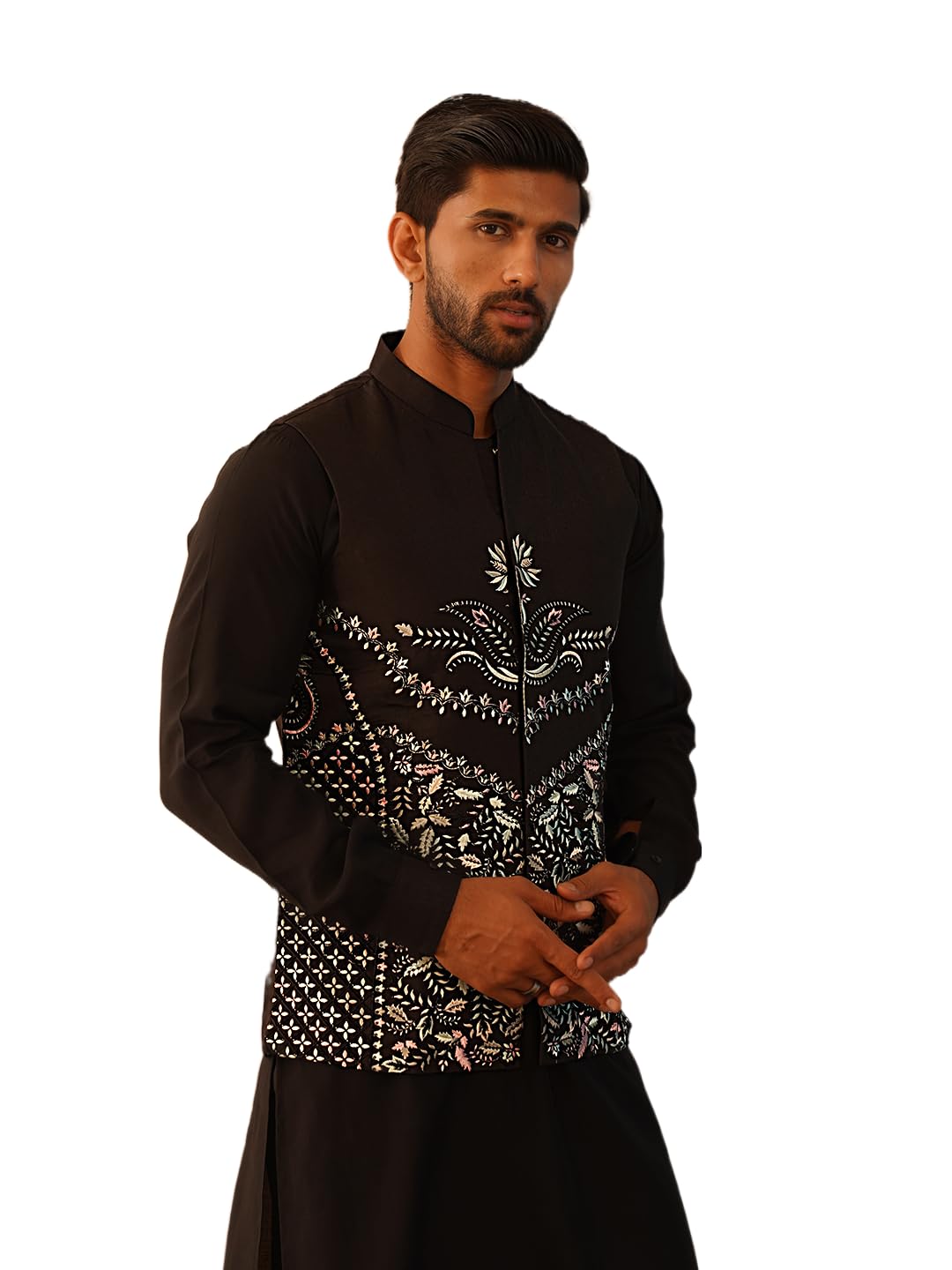 jompers Men's Embroidered Silk Blend Nehru Jacket-picture-22