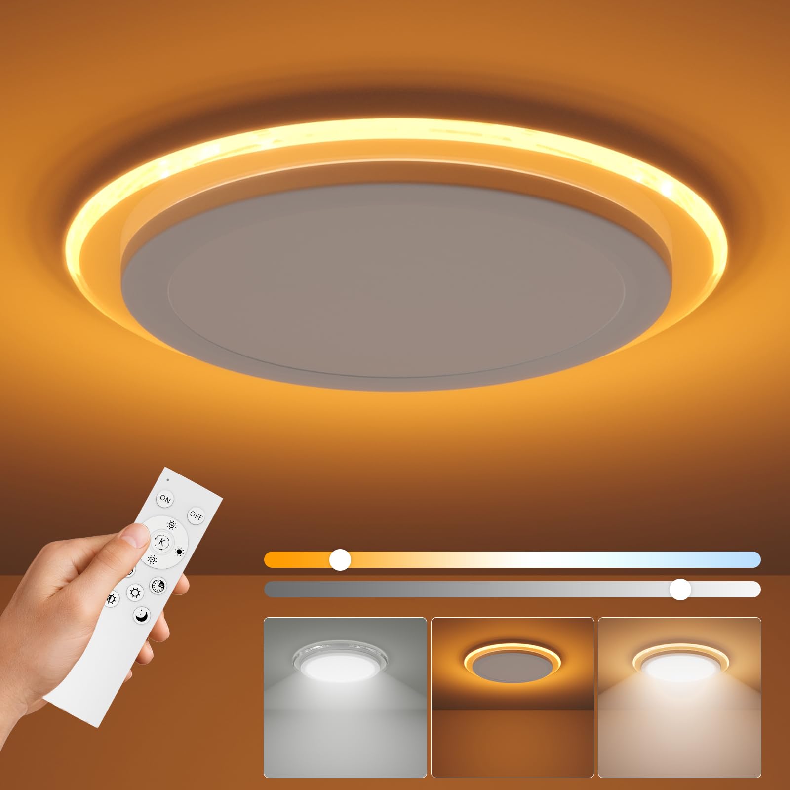 Aphyni Lámpara de Techo LED Regulable 24W Ø32cm, Luz de Techo Iluminación de Techo Redonda con Control Remoto,Admite Temporizador de Luz Nocturna para Dormitorio Habitación Infantil Sala de Estar