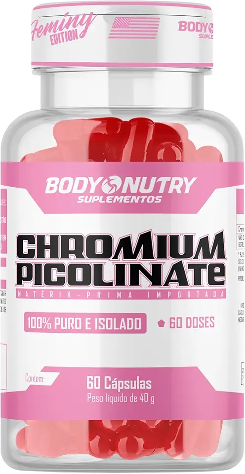 Picolinato de Cromo Controle de Apetite Chromium Picolinate Pote 60 Cápsulas 35mcg 100% Puro Auxilia Metabolismo Fonte de Cromo Isolado Rende 60 Doses Suplemento Mineral Matéria Prima Importada - Body Nutry